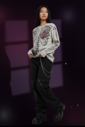 Bones Beneath Vintage Skeleton Waffle Knit Long Sleeve Top — Grunge Goth Shirt
