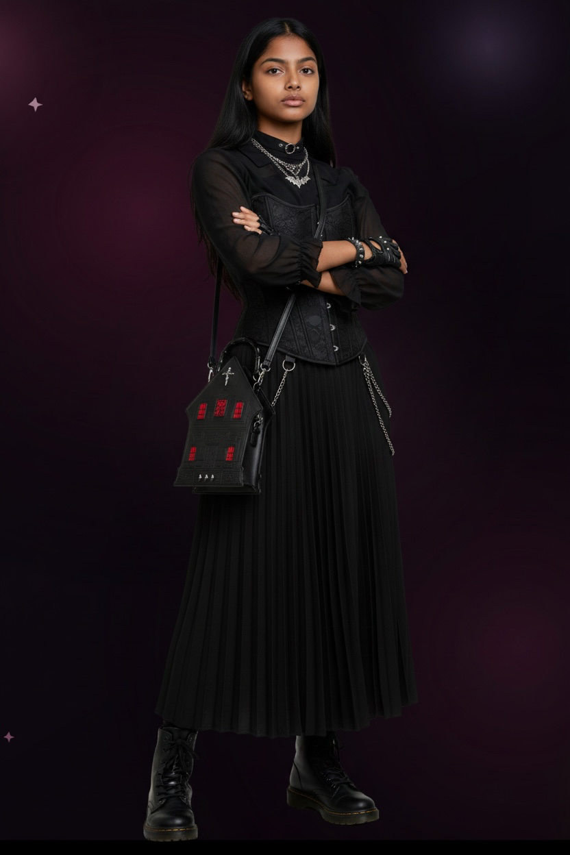Large Haunted House Crossbody — Gothic Bag with Glowing Red Windows— Gothic Lolita Purse