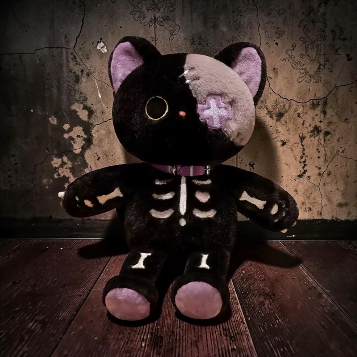Nine Lives, All Gone Skeleton Kitty Plush — Pastel Goth Zombie Cat