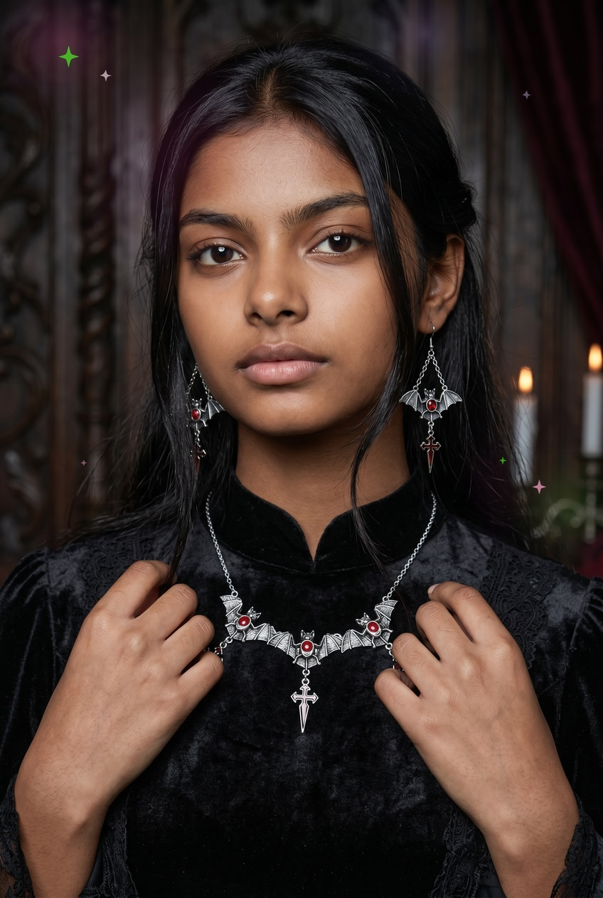 Unholy Goth Bat Necklace and Earring  Set— Creepy Jewelry