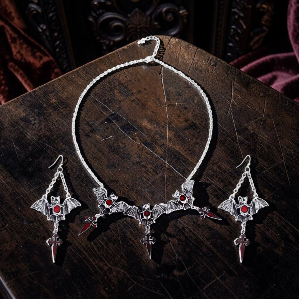 Unholy Goth Bat Necklace and Earring  Set— Creepy Jewelry