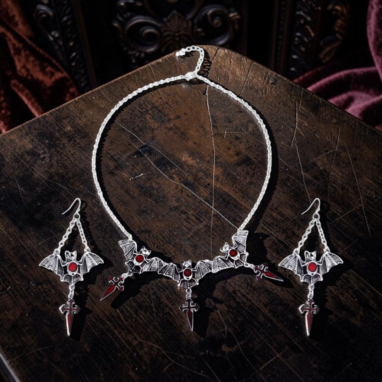 Unholy Goth Bat Necklace and Earring  Set— Creepy Jewelry