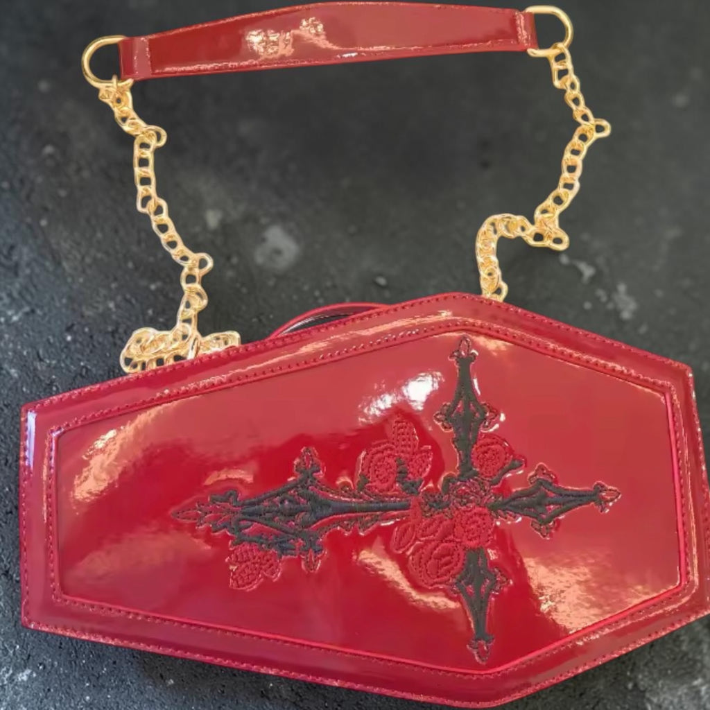 Deadly Arrival - Gothic Rose Cross Coffin Purse