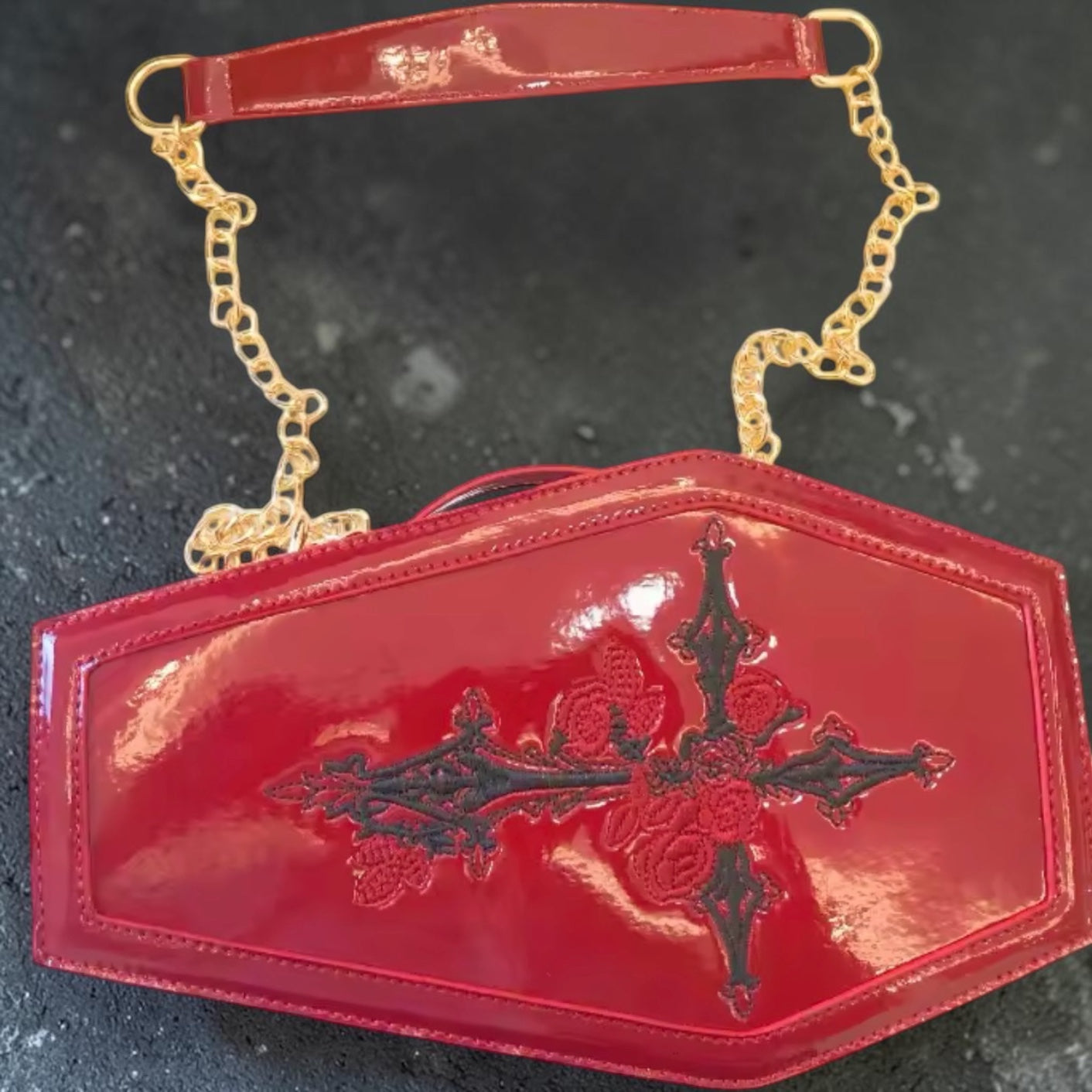 Deadly Arrival - Gothic Rose Cross Coffin Purse